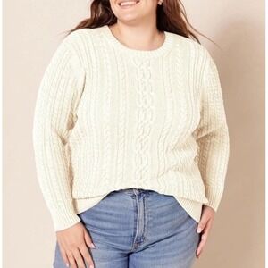 Amazon Essentials Women's Fisherman Cable Long-Sleeve Crewneck Sweater 3X Cream